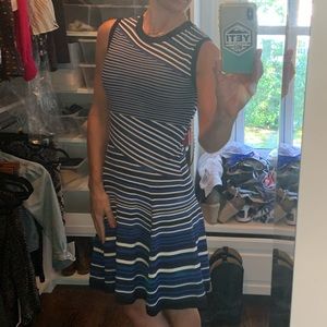 Blue/white/black stretchy dress.